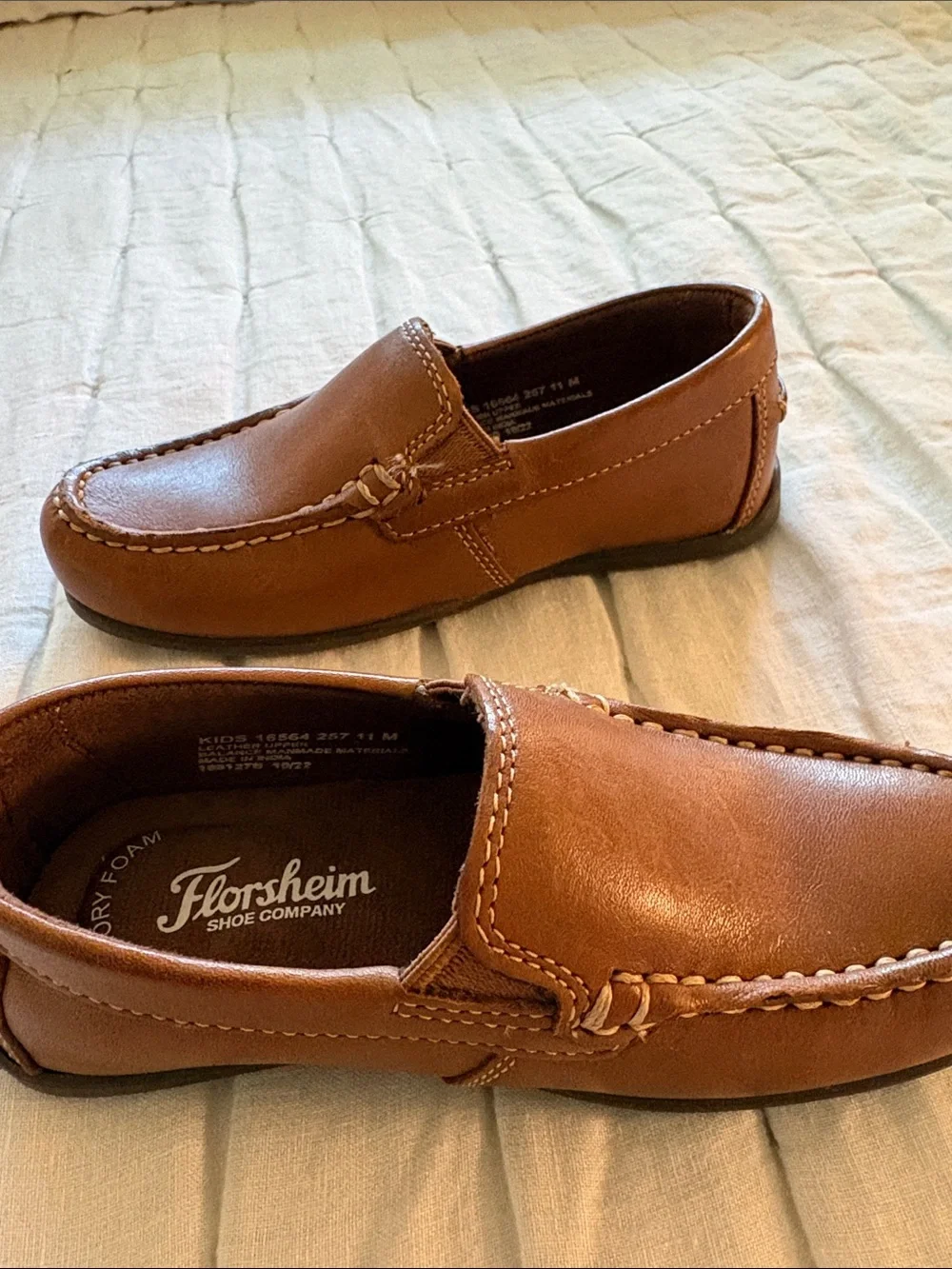 Florsheim Brown Leather Slip-On Moccasin Loafers for Kids